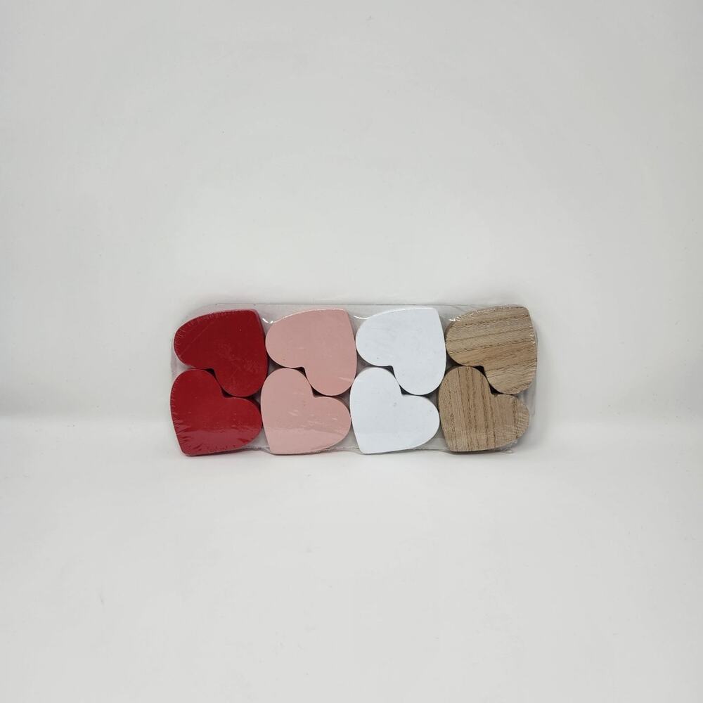 Wooden Mini Hearts Red Pink White Natural 8 Count